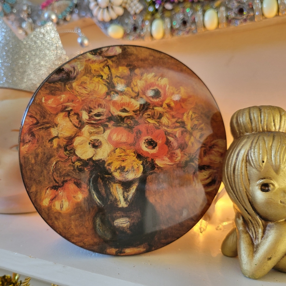 Laquer Music Trinket Box ~ Round Floral ~ Vintage? ~Otagiri? ~ Pretty ~ As Is!